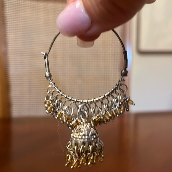 Vintage Bollywood style hoop dangle earrings rhinestones - Picture 2 of 4